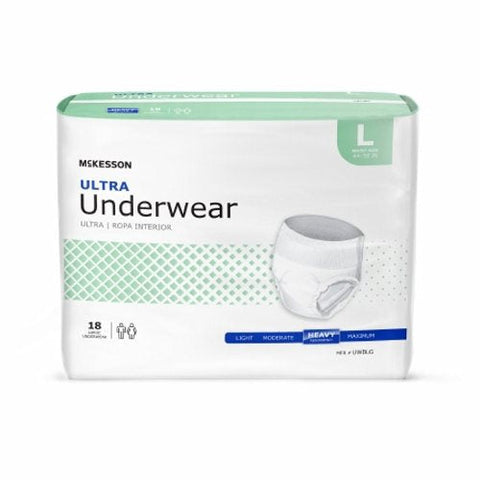 Unisex Adult Absorbent Underwear McKesson Ultra Pull On with Tear Away Seams Large Disposable Heavy  White Case of 72 by McKesson