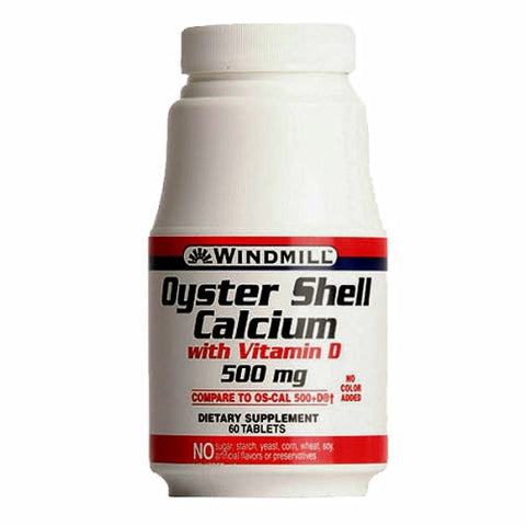 Windmill Health, Oyster Shell Calcium with Vitamin D, 500mg, 60 Tabs