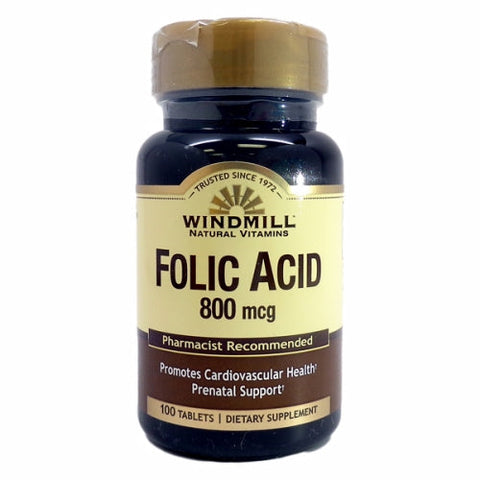 Windmill Health, Folic Acid, 800 mcg, 100 Tabs