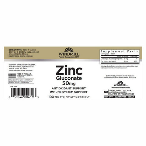 Windmill Health, Zinc, 50mg, 100 Tabs