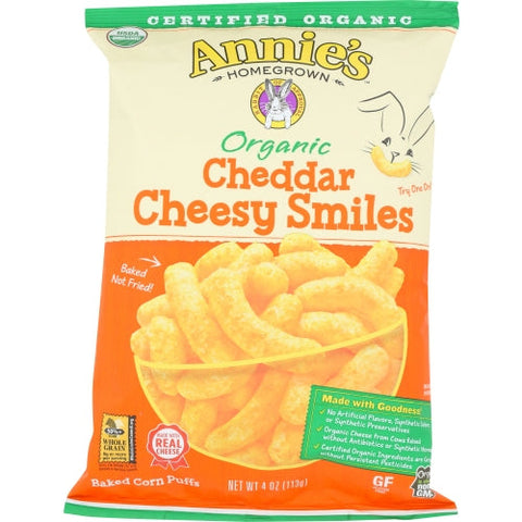 Annie's Homegrown, Organic Cheddar Cheesy Smiles, 4 Oz(Case Of 12)