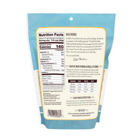 Bobs Red Mill, Organic Quick Cooking Steel Cut Oats, 22 Oz(Case Of 4)