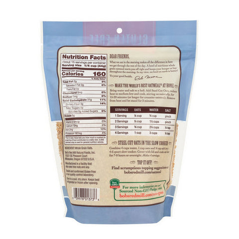 Bobs Red Mill, Steel Cut Oats Gluten Free, 24 Oz