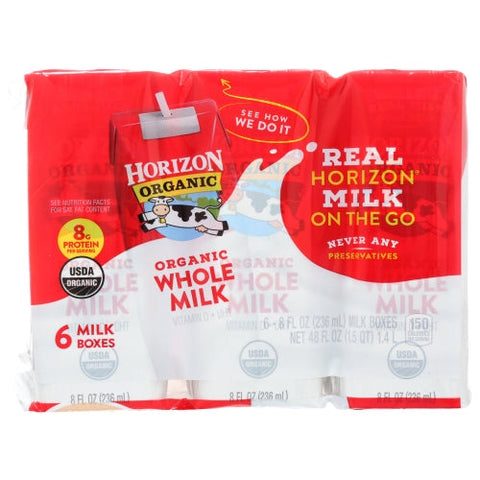 Horizon Organic Milk, Milk Whole Plain 6X8Oz, 48 Oz(Case Of 3)