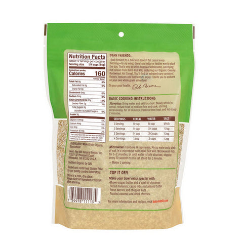 Bobs Red Mill, Organic Creamy Buckwheat Hot Cereal, 18 Oz