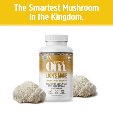 Om Mushrooms, Lion's Mane Mushroom Superfood, 180 Veg Caps