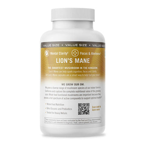 Om Mushrooms, Lion's Mane Mushroom Superfood, 180 Veg Caps