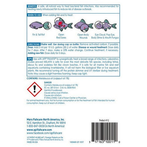 API, MelaFix Antibacterial Fish Remedy, 16 oz Bottle (Treats 948 Gallons)