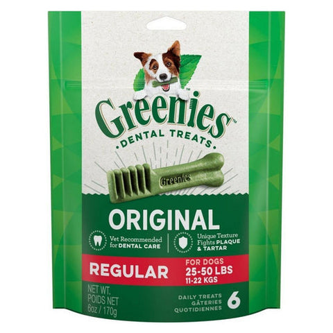 Greenies, Original Dental Dog Chews, Regular - 6 Treats - (Dogs 25-50 lbs)