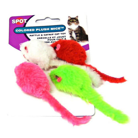 Spot, Colored Plush Mice Cat Toys, 4 Pack