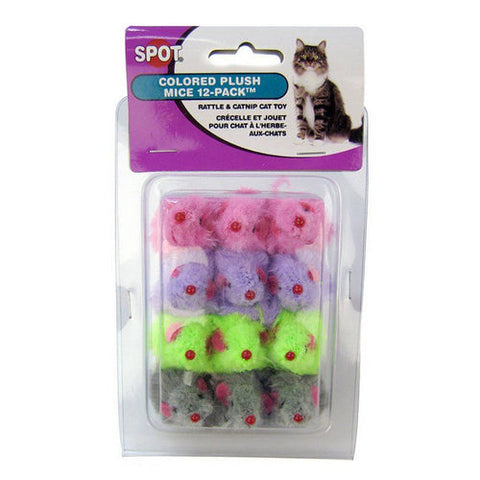 Spot, Colored Fur Mice Cat Toys, 12 Pack