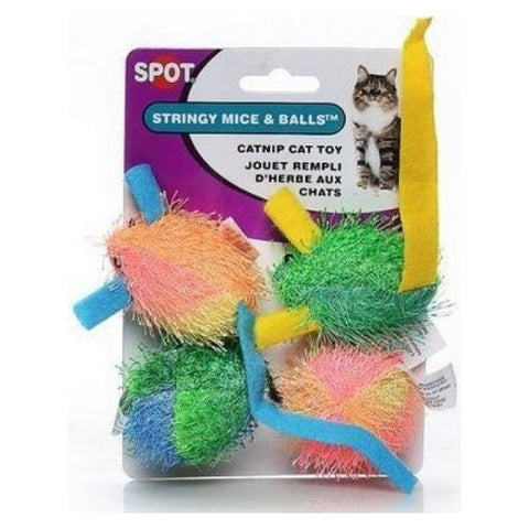 Spot, Spotnips Stringy Mice & Balls Catnip Toy, 4 Pack