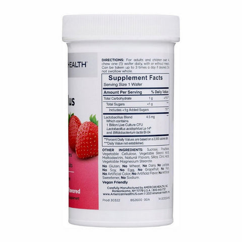 Chewable Acidophilus And Bifidum Wafers Natural Strawberry 60 Tabs by American Health
