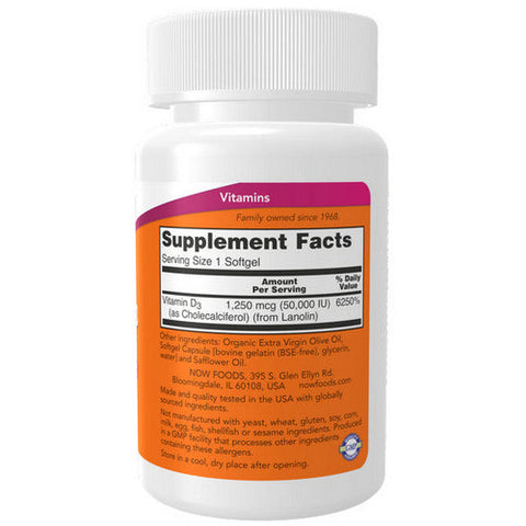Now Foods, Vitamin D-3 50,000 IU, 50 Softgels