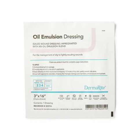 DermaRite, Oil Emulsion Wound Dressing 3 x 16 Inch, Box Of 36