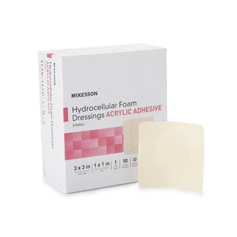 McKesson, Adhesive Foam Dressing with Border 3 x 3 Inch, Box Of 10