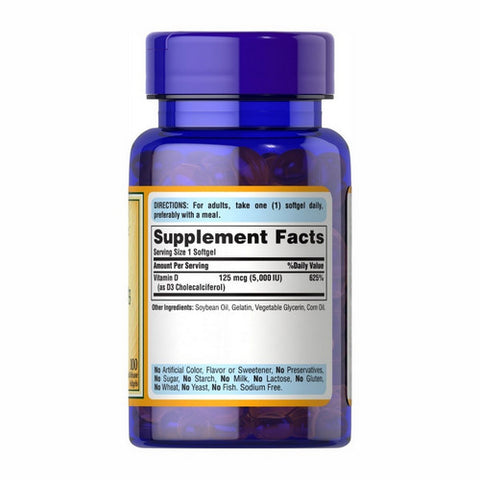 Puritan's Pride, Vitamin D3 125 mcg (5000 IU), 100 Softgels