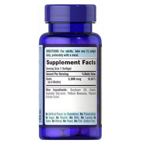 Puritan's Pride, Biotin, 5000 mcg, 60 Softgels