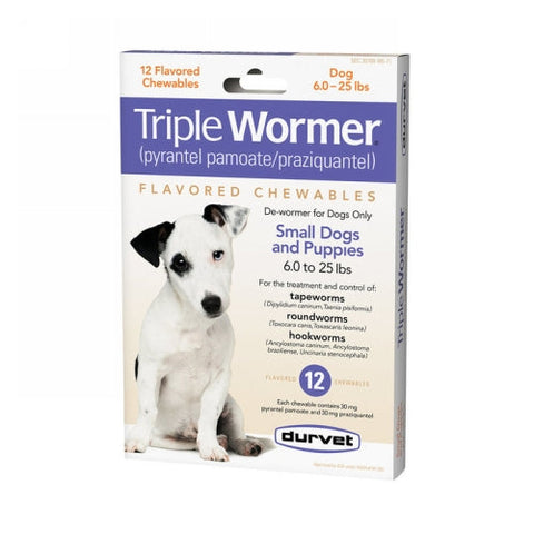 Durvet, Durvet Triple Wormer Dog Dewormer Puppy/Small Dog, 12 Tablets