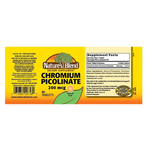 Nature's Blend, Chromium Picolinate, 200 mcg, 60 Tabs
