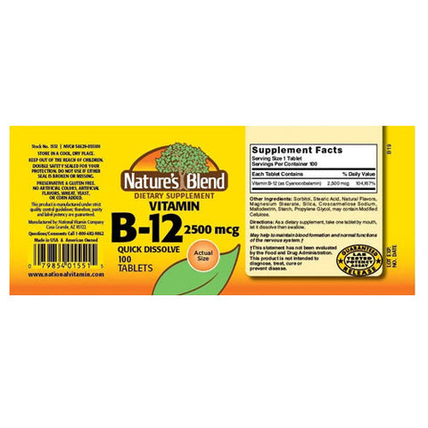 Nature's Blend, Vitamin B-12 Quick Dissolve Cherry Flavor, 2500 mcg, 100 Tabs