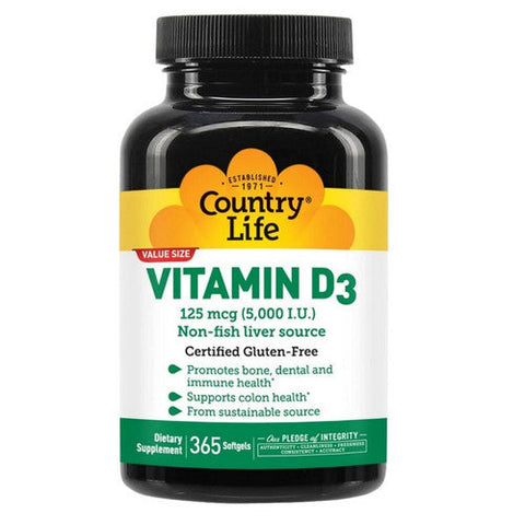 Country Life, Vitamin D3 (5000 IU), 125 Mcg, 365 Softgels