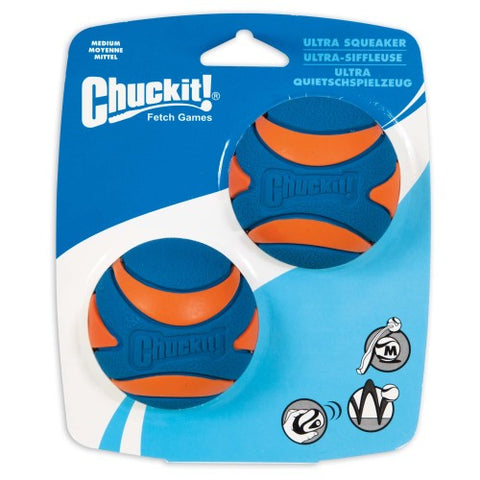 Chuckit!, Chuckit! Ultra Squeaker Balls Dog Toy, Blue/Orange, 1 Each/2 pk, Medium