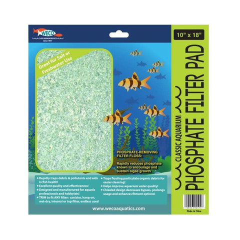 Weco, Weco Products Classic Aquarium Phosphate Filter Pad, Green, 1 Each/10 In X 18 in