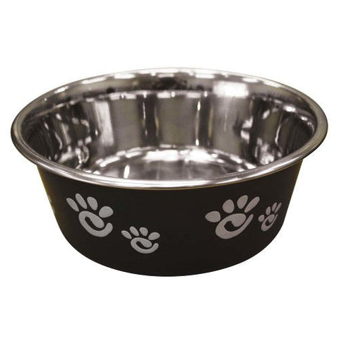 Spot, Spot Barcelona Stainless Steel Paw Print Dog Bowl, Licorice, 1 Each/32 Oz
