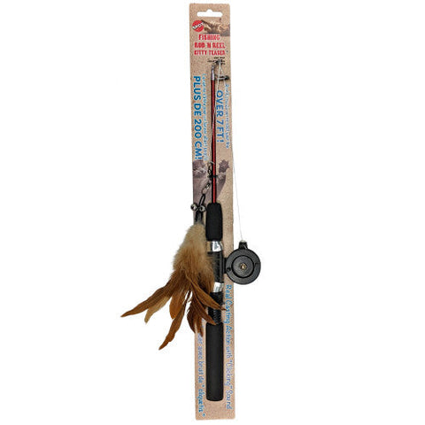 Spot, Spot Cat Toy Fishing Rod N Reel Kitty Teaser, Black, Brown, 1 Each/16 in