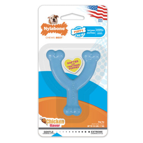 Nylabone, Nylabone Puppy Chew Toy Wishbone, Puppy Blue Original, Chicken, 1 Each/XS/Petite (1 Count)