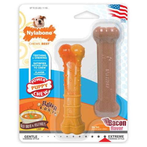 Nylabone, Nylabone Puppy Power Tough Puppy Chew Toys Twin Pack, 1 Each