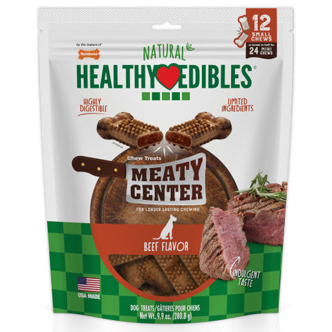 Nylabone, Nylabone Healthy Edibles Meaty Center Natural Dog Treats, Beef, 1 Each/SMall (12 Count)