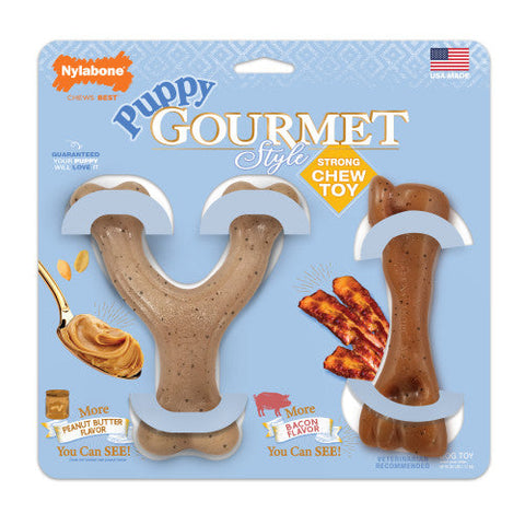 Nylabone, Nylabone Puppy Gourmet Style Strong Chew Toy, Bundle, Bacon, Peanut Butter, 1 Each/SMall/Regular (2 Count)