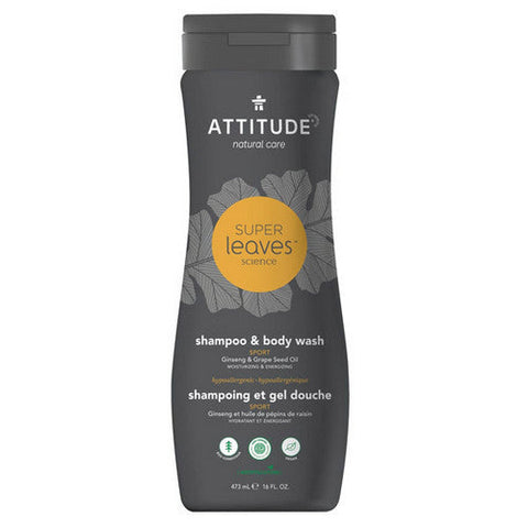 Attitude, Super Leaves Men's 2-in-1 Shampoo & Body Wash, Peppermint & Sweet Orange, 16 Oz