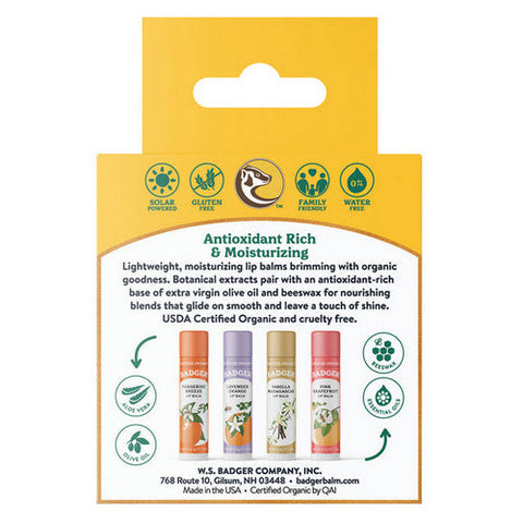 Badger Balm, Classic Lip Balm Set Gold, 4 Count