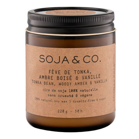 SOJA&CO., Soy Wax Candle Tonka Bean Woody Amber and Vanilla, 220 Grams
