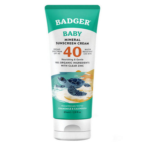 Badger Balm, SPF 40 Baby Mineral Sunscreen Cream, 2.9 Oz