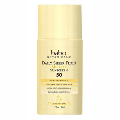 Babo Botanicals, SPF 50 Daily Sheer Fluid Mineral Sunscreen, 1.7 Oz