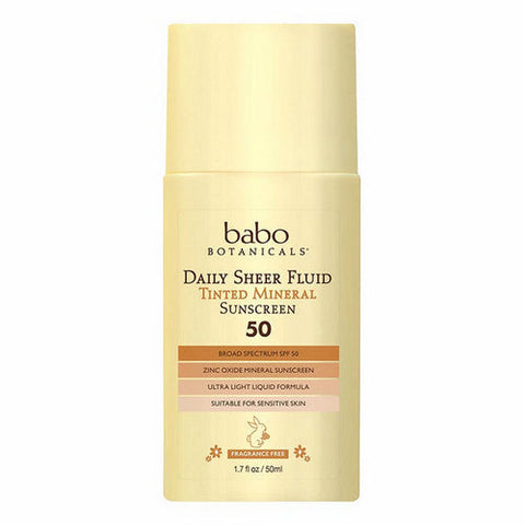 Babo Botanicals, Daily Sheer Fluid Tinted Sunscreen SPF 50, 1.7 Oz