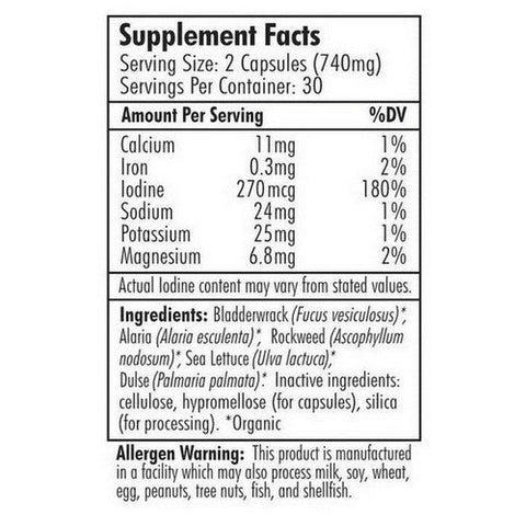 Maine Cost Sea Vegetables, Iodine Formula Seaweed Support, 60 Caps