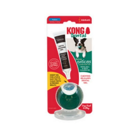 Kong, Dental Ball with Tropiclean Enticer Teeth Cleaning Gel, 1 Count / 1 Oz (Medium)