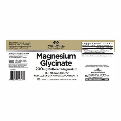 Windmill, Magnesium Glycinate, 200Mg, 120 Capsules