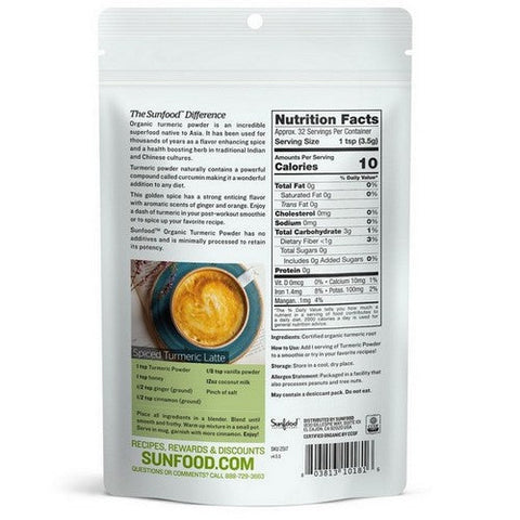 Sunfood Superfoods, Organic Turmeric Powder, 4 Oz