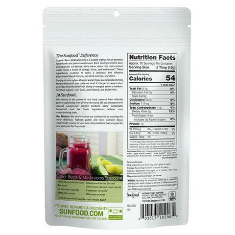 Sunfood Superfoods, Organic Beets And Mushrooms, 5.31 Oz
