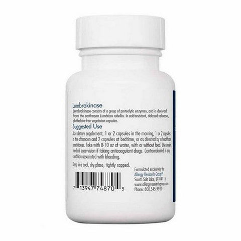 Nutricology/ Allergy Research Group, Lumbrokinase Phthalate-Free, 30 Count