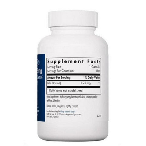Nutricology/ Allergy Research Group, Ox Bile Essential For Fat Digestion, 125 Mg, 180 Veg Caps