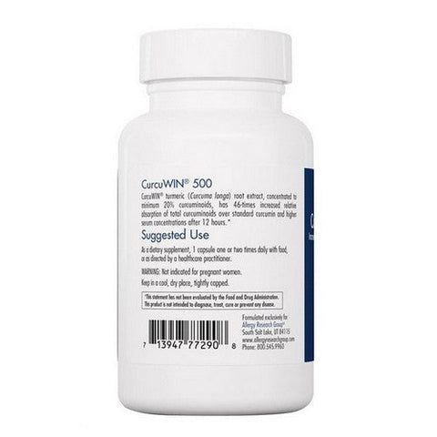 Nutricology/ Allergy Research Group, CurcuWIN 500 Increased Absorption And Retention, 60 Veg Caps