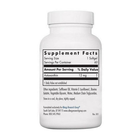 Nutricology/ Allergy Research Group, Astaxanthin AstaZine From Pure Microalgae, 12 Mg, 60 Softgels