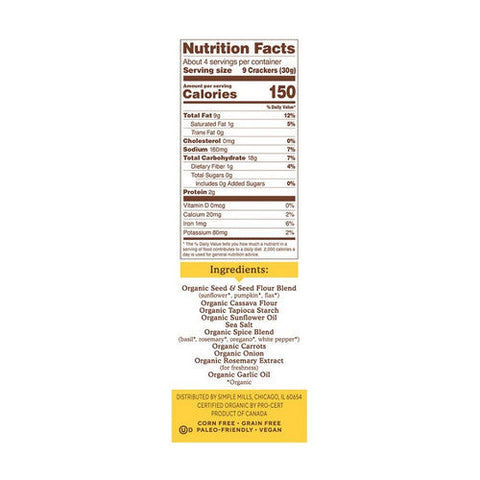 Simple Mills, Organic Seed Flour Crackers Garlic And Herb, 4.25 Oz (Case Of 6)
